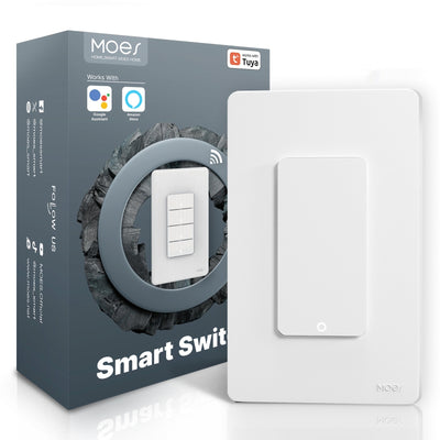 Smart Home Button Switch in white color with Tuya compatibility and smart control features.